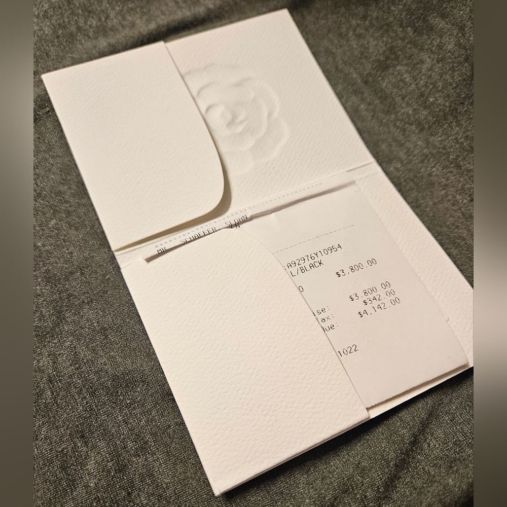 CHANEL White Camellia Flower Embossed Folded Card Receipt Holder Paper